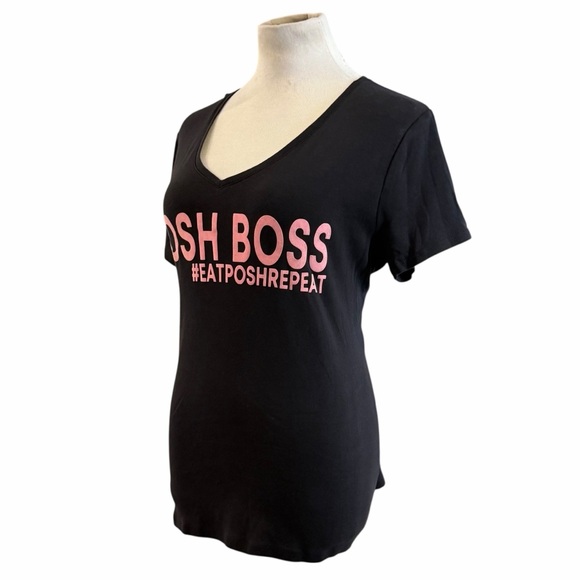 Handmade Upcycled Croft & Barrow Black & Pink POSH BOSS Graphic Tee - Size Large - Picture 2 of 13